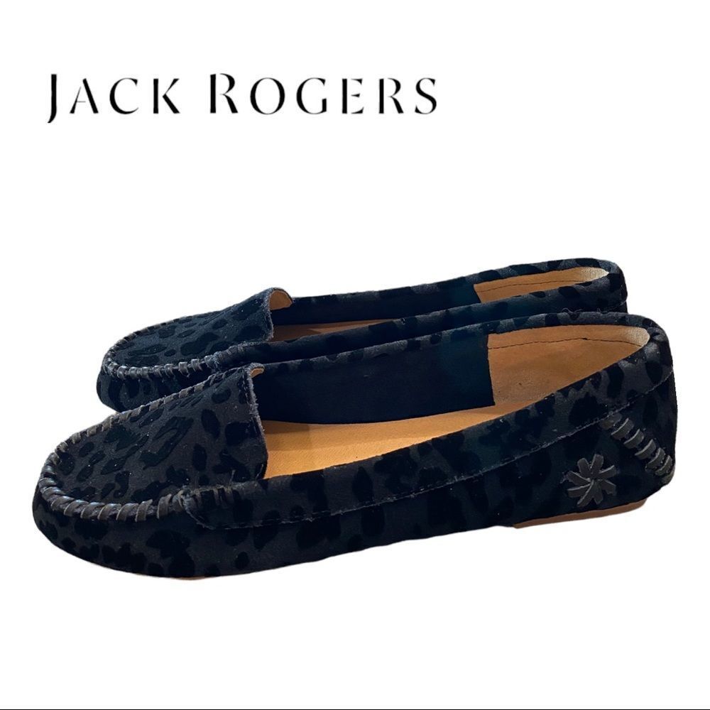 NEW Jack Rogers Women's Black Animal Print Slip On Flats Loafers 5.5